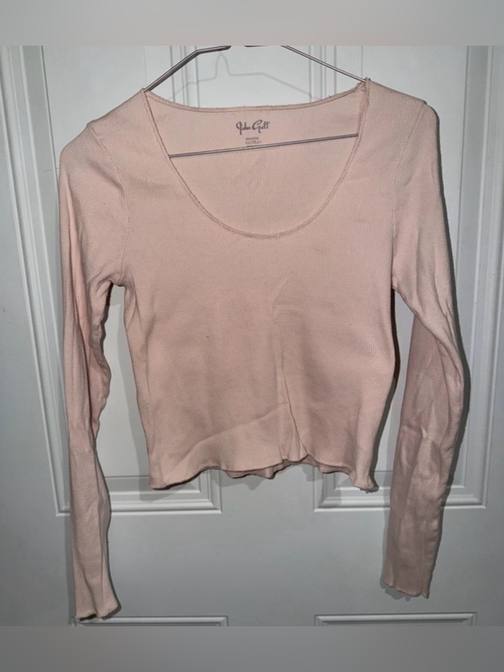 John Gault Pale Pink Ribbed Scoop Long Sleeve Top